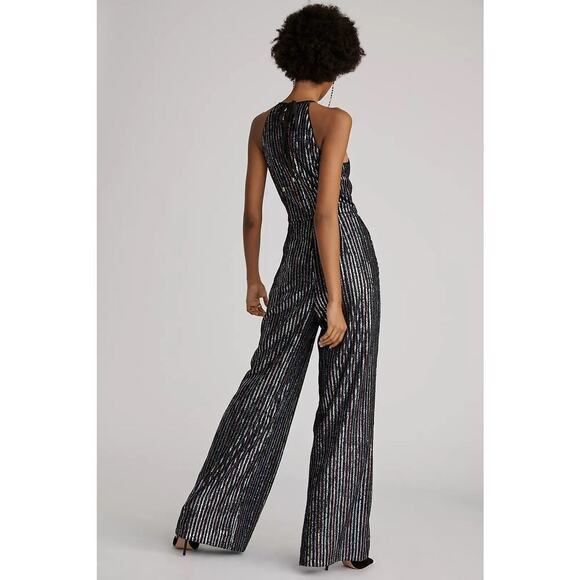 Anthropologie Maeve Disco Halter Jumpsuit Sequined Halter Neck Size 14 Glam - Picture 4 of 13